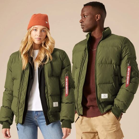 Alpha Industries MA-1 Quilted Bomber Jacket Olive Green Puffer - Picture 1 of 10